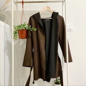 Zara Suede Hooded Coat